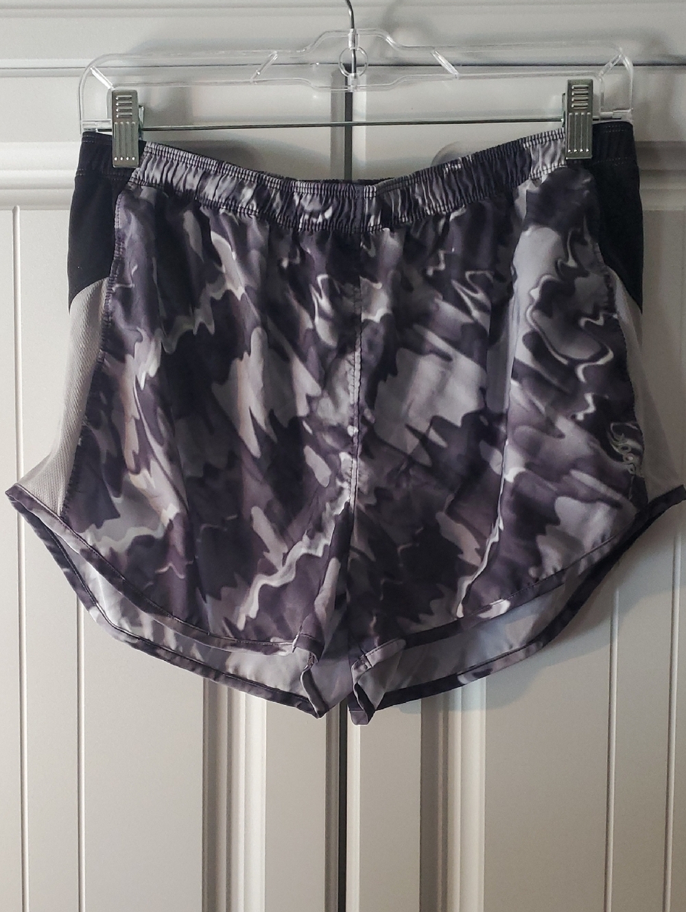 Reebok Women's Black and Gray Camo Athletic Shorts